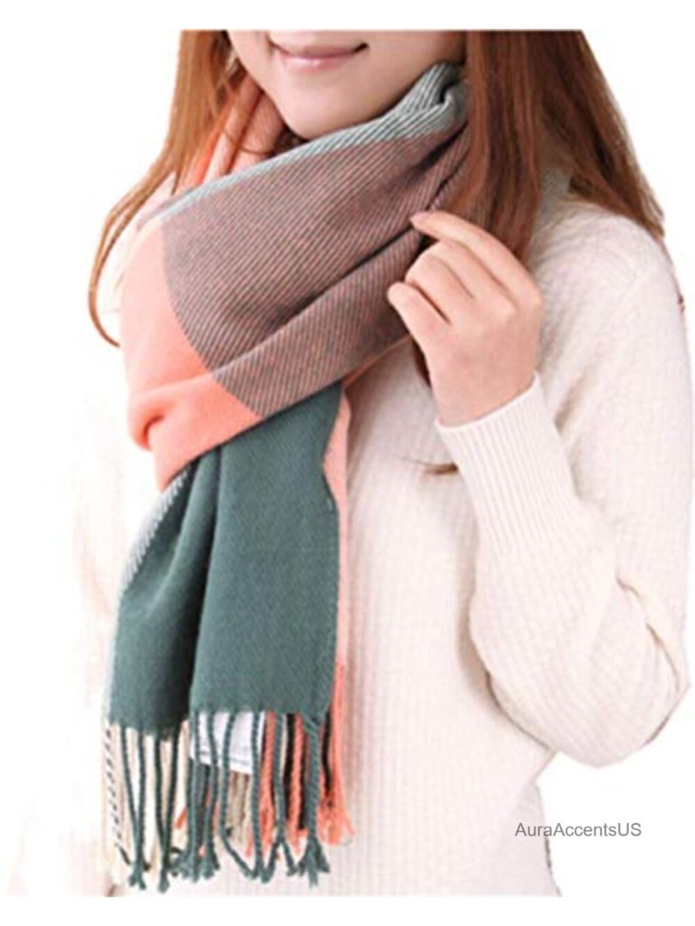 Women's Large Plaid Shawl Wrap Winter Warm Soft Polyester Scarf Blanket